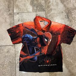 Vintage SPIDERMAN Marvel 2002 AOP All Over Print Button Up Shirt Youth  size 6