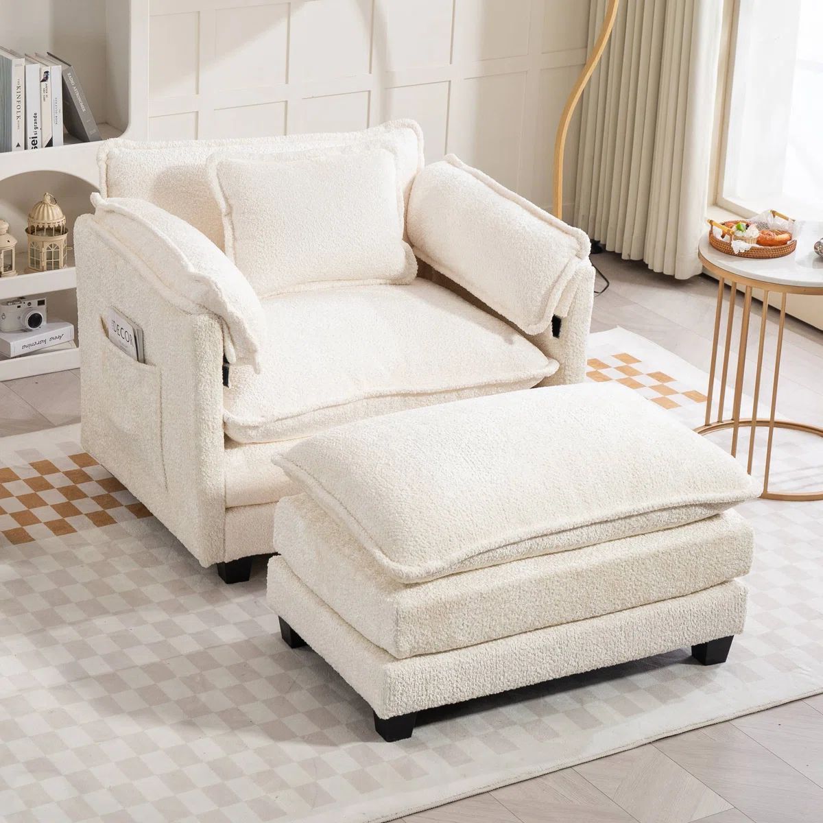 Cozy Boucle Oversized Sofa with Ottoman – Extra-Wide Seat & Plush Cushioning