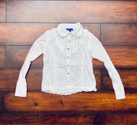 Little Girls Clothes Super Cute White Long Sleeve Detailed Ruffled Button Down Shirt Size 6T