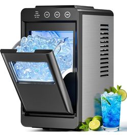 Portable Ice Machine with Self-Cleaning Function, 8 Cubes in 6 Mins Fast Countertop Ice Making, Compact Ice Maker for Home, Kitchen, RV, Travel, Black