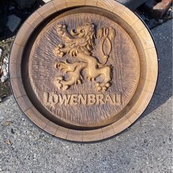 Vintage Lowenbrau Beer Sign Barrel head Wall Display Man Cave Bar Pub Garage 18”