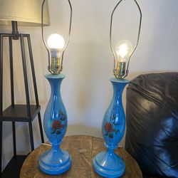 Vintage Floral Blue Lamps 