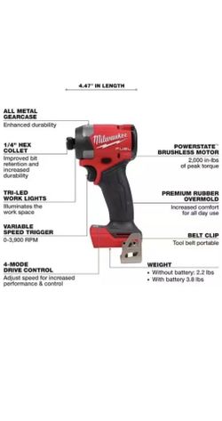 New Milwaukee M18 FUEL 18V Brushless 1/4 in Hex Impact Driver 2953-20 Tool Only