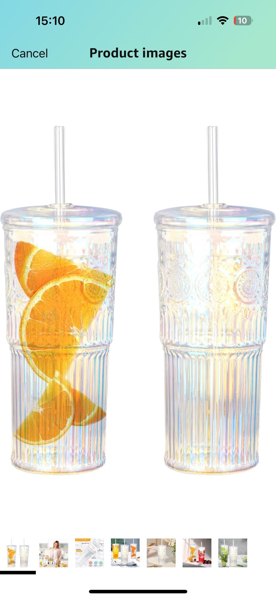 Bandesun All Glass Iced Coffee Cup With Lids and Straws，24 OZ Rainbow High Borosilicate Glass Tumbler for Water Smoothie Juice Drinks