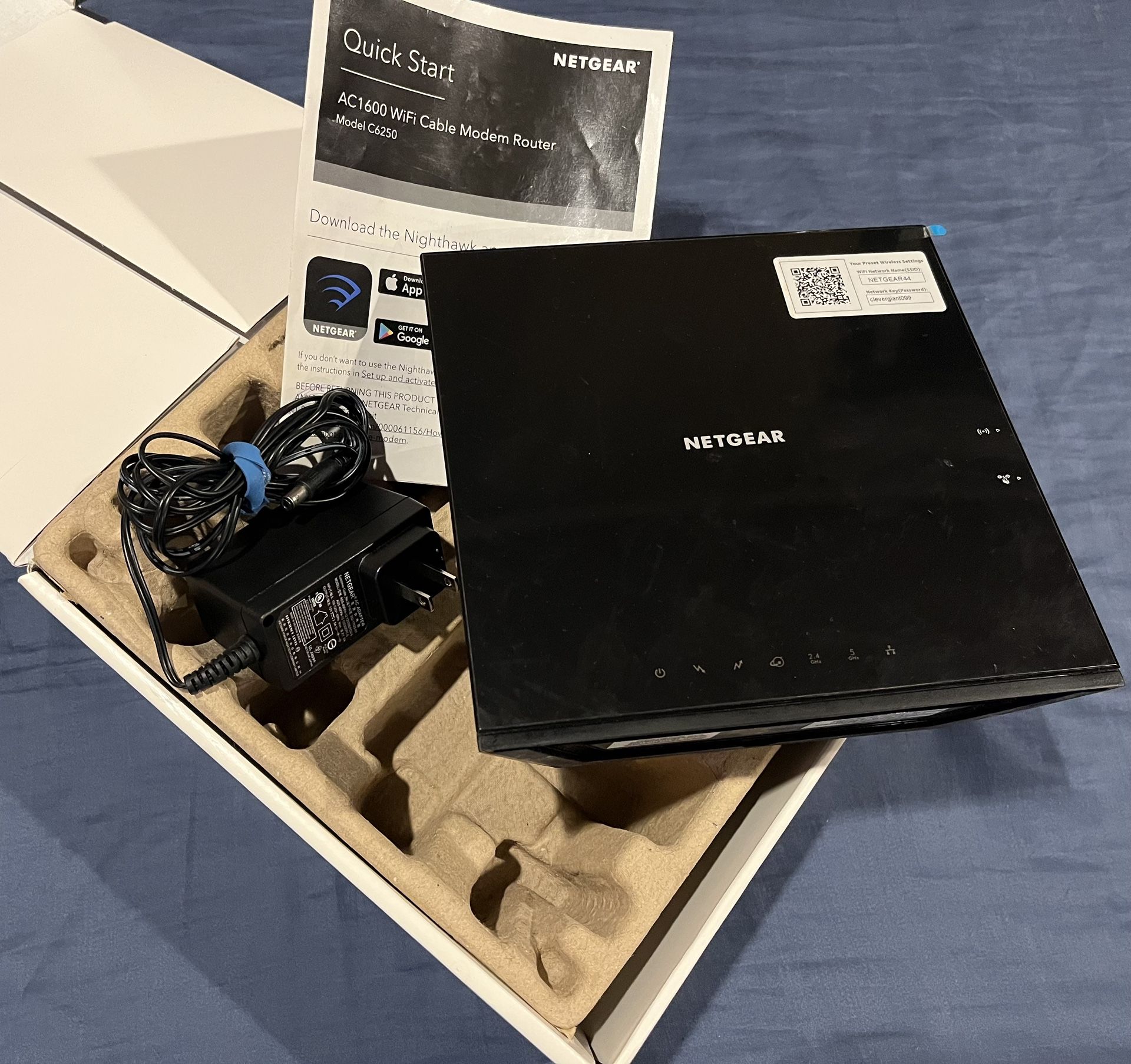 NETGEAR AC1600 WiFi Cable Modem Router (C6250-100NAS) — Used Once