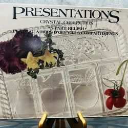 Vintage Indiana Glass Presentations Crystal Collection 5-Part Divided Relish Tray, Original Box