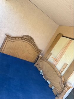 King Size Luxury Carved Panel Bed Frame – Bisque Finish (Delivery Available)