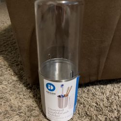 iDesign Austin Toothbrush Covered Holder Stand Brushed Stainless Steel, Holds Regular & Electric Toothbrushes