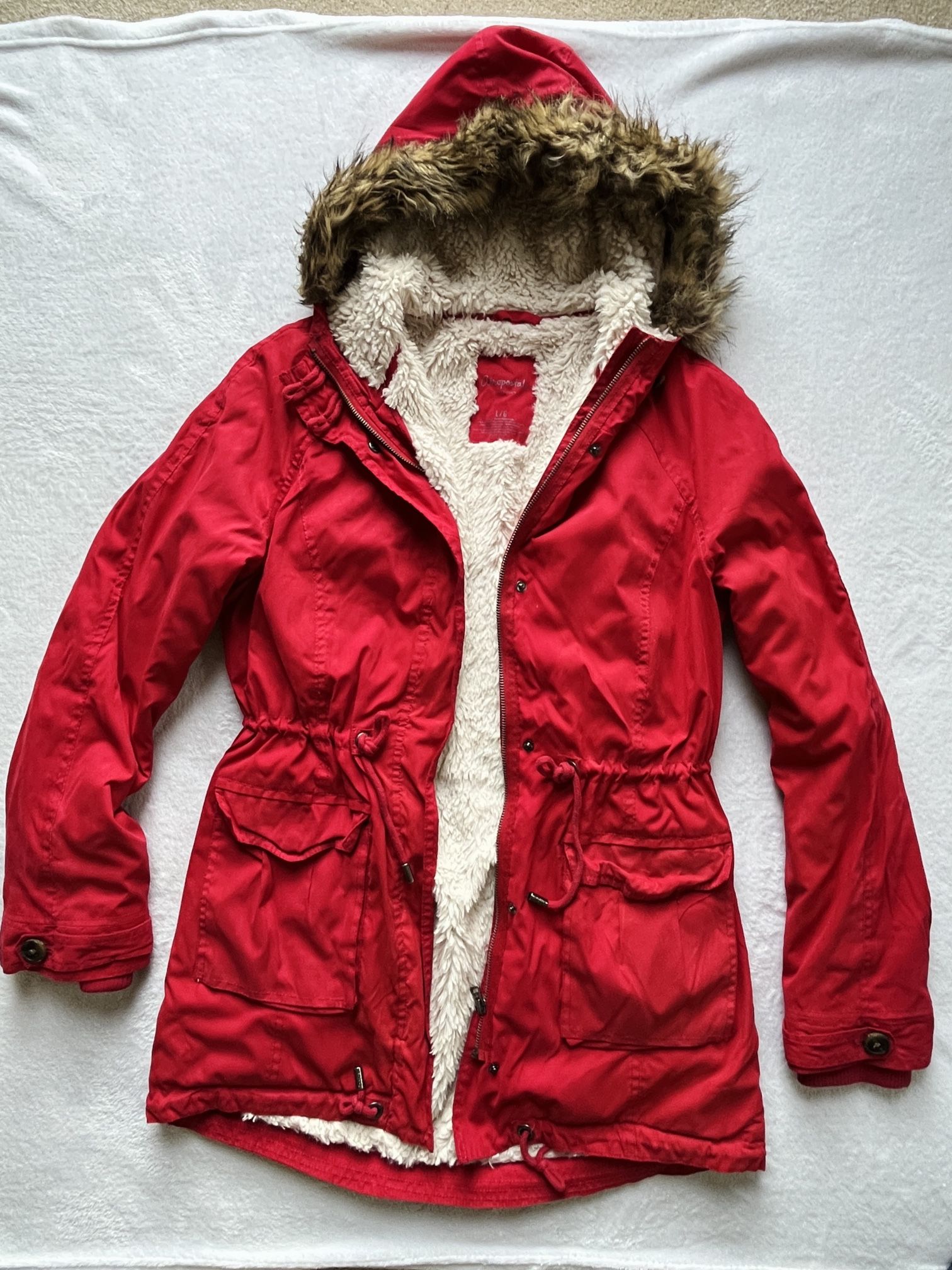Aeropostale Fur Hoodie Jacket Coat Red, Large