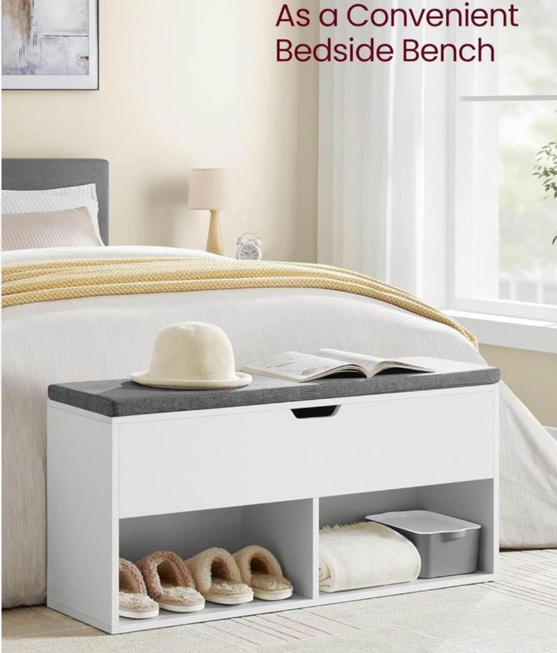 Shoe Bench with Cushion, Storage Bench, Entryway Bench with Storage, Shoe Rack Bench, 2 Open and 1 Hidden Compartments, Shoe Shelf,