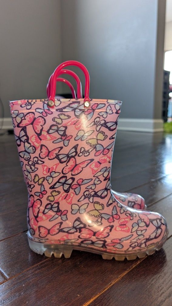 Kids Light Up Butterfly Rain Boots Size 12