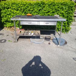 Stainless Steel Metal Table With Drawers