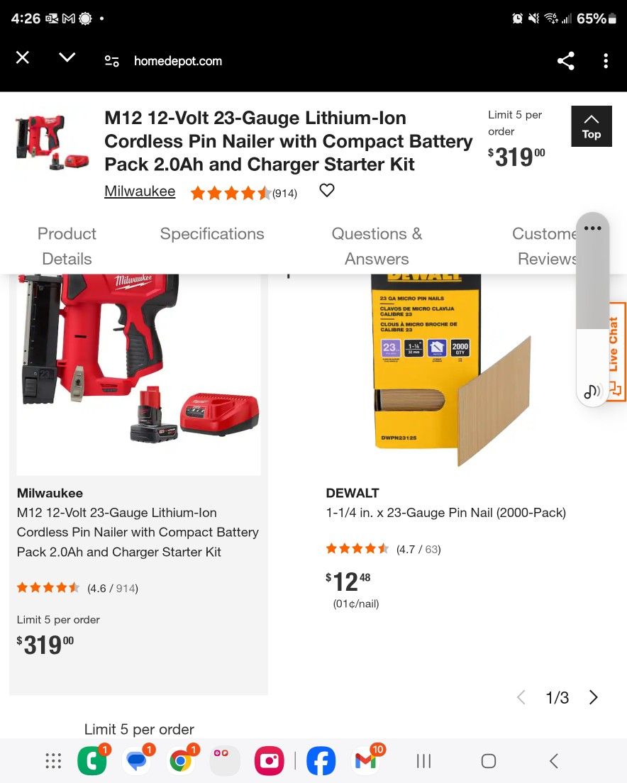 Milwaukee
M12 12-Volt 23-Gauge Lithium-Ion Cordless Pin Nailer with M12 2.0i Hwve Ah Battery