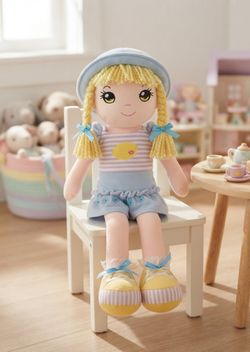 Senario 2012 Blonde Braided Pigtails Girl Plush Stuffed Doll 21" Blue Dress Rare