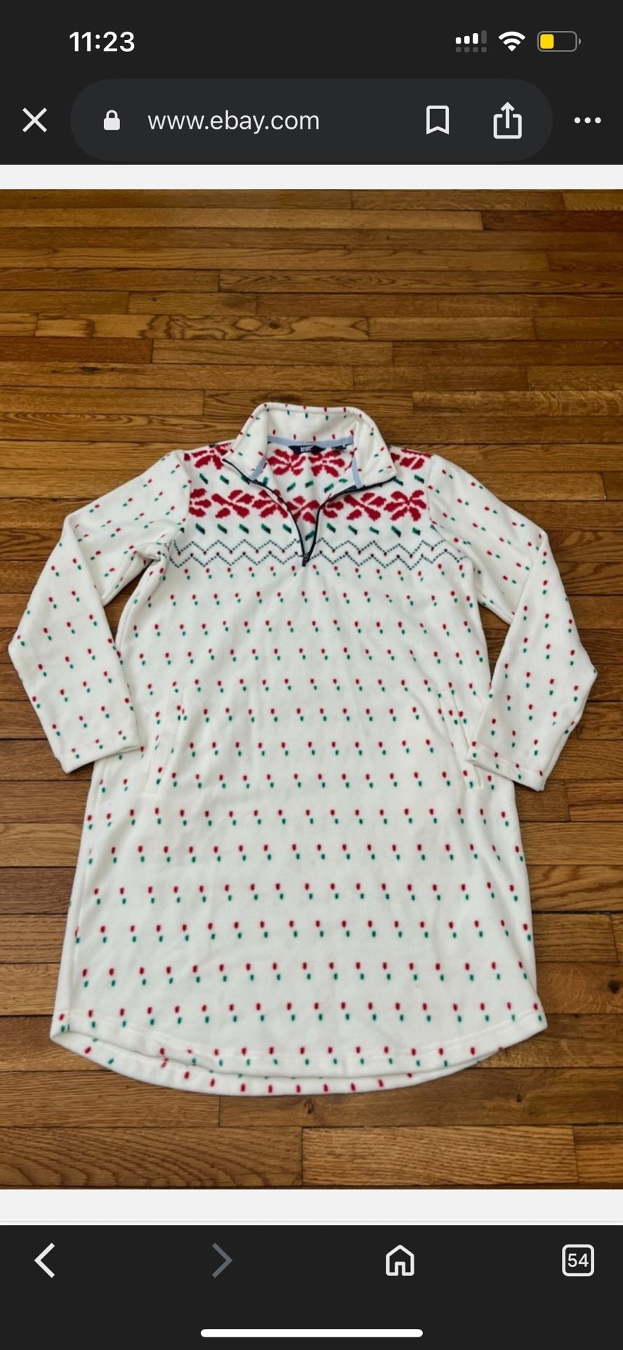 Lands' End Women's Fleece Nightgown Nordic Pattern Long Sleeve Size Large