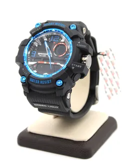 SANDA 3367 Men's Analog Digital Sport Watch Black Blue 5ATM Chronograph