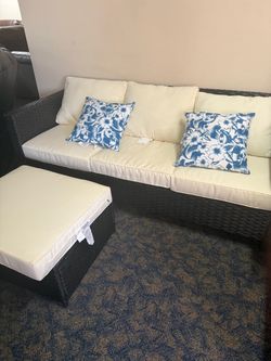 Outdoor Wicker Sofa and Ottoman Set