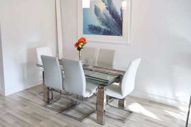 Dining table with 6 chairs.