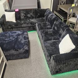 Brand New Sectional Corduroy Fabric  With LED Light $629 Add XL Ottoman $189