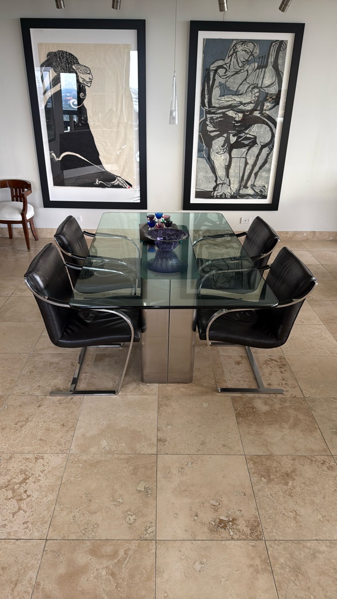 Glass Table Dining Set With 4 Chairs