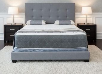 BRAND NEW QUEEN SIZE GRAY BED FRAME WITH NEW MATTRESS/FAST DELIVERY