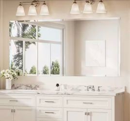 KeonJinn 72 in. W x 36 in. H Rectangular Beveled Frameless Wall Mount Bathroom Vanity Mirror Decorative Wall Accent Mirror