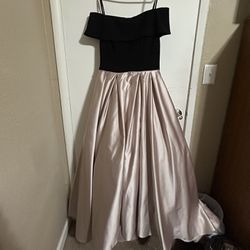 Betsy & Adam Pink and Black Off the Shoulder Ball Gown