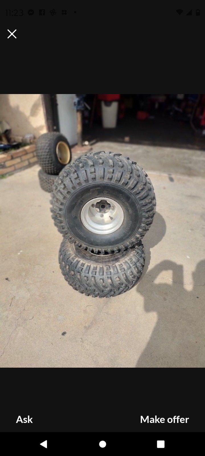 HONDA SUZUKI ATC QUAD ATV TIRES AND WHEELS ON OEM WHEELS FITS TRX 250 THRU 450 AND ATC 200X AND 250R LIKE NEW195 FIRM