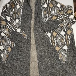 Womens Sz M/L Debut Southwestern Design Long Sleeve Duster/ Cardigan, VERY gently worn with no flaws noted 