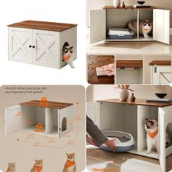 Cat Litter Box Enclosure, Litter Box Furniture Hidden with Removable Divider, Indoor Cat House, End Table, 31.5 x 20.9 x 19.7 Inches, Hone