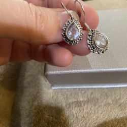 Artisan Crafted Mexican Hyalite Opal Dangling Earrings in Sterling Silver 