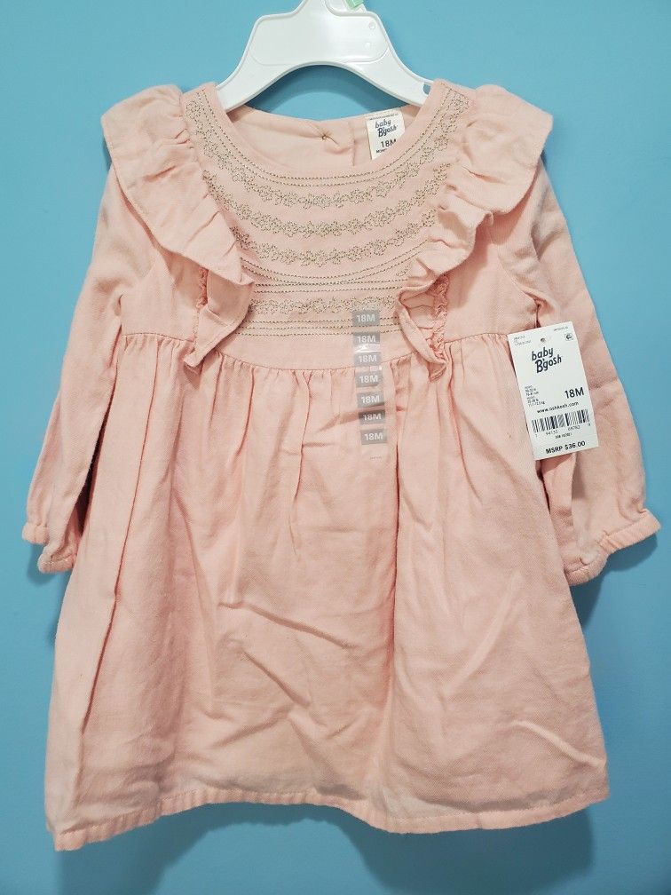 OshKosh Baby B'gosh Ruffled Cotton pale pink Girl Dress with Silver Embroidery