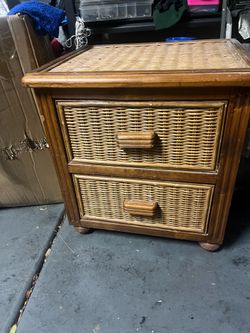 Wooden 2 drawer nightstand rattan wicker