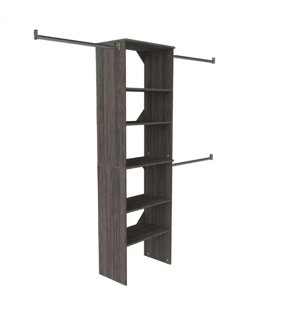 Style + 14 in. D x 17 in. W x 82.25 in. H Coastal Teak Wood Floor Mount 6-Shelf Closet Kit With Hang Rods