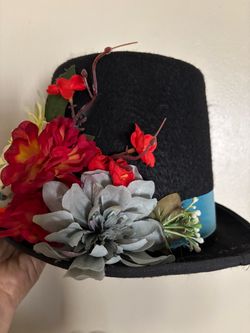 Dia de Los Muertos Tall black hat with flowers