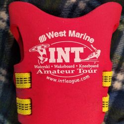 Lifevest koozie, West Marine Int Amateur Tour, waterski, wakeboard, kneeboard, red/yellow
