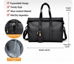 Waterproof Expandable Duffel Bag 15.6” Laptop Travel Gym Weekender Bag Wet/Dry Pocket Black - $28