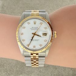 Rolex Pre Owned 36mm DateJust White Diamond Dial Quickset 