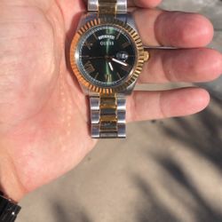 GUESS 2-Tone Day/Date Watch - GREEN DIAL