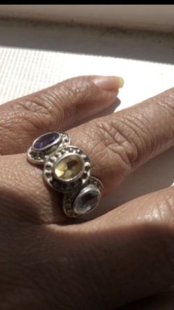 Amethyst,citrine and blue topaz ring size 10