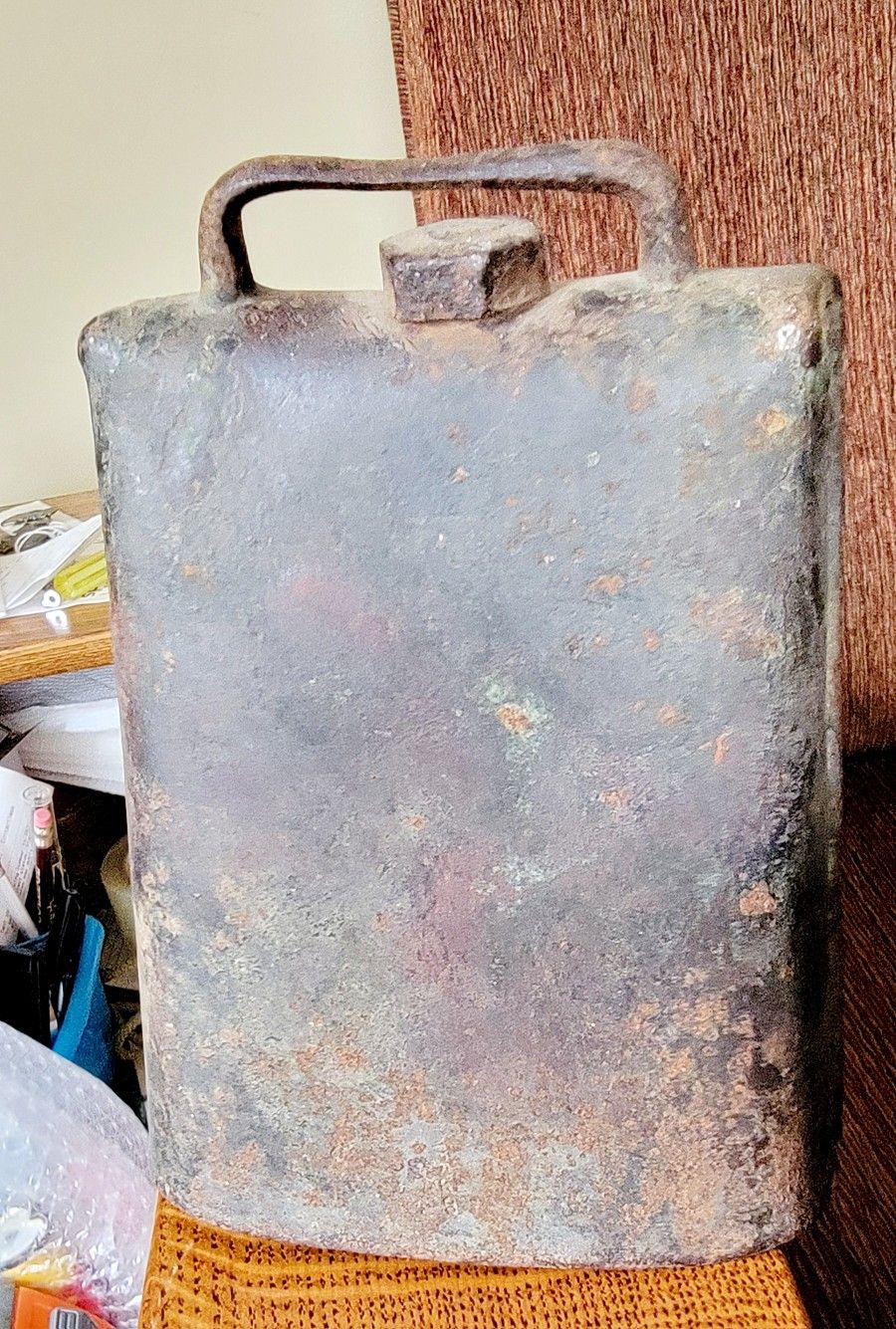 Very LARGE Antique Cow Bell RARE for this LARGE size! 6"w x 8"h Massive 1"+ Clanger