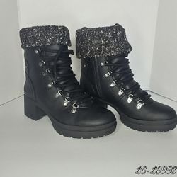 Black Cárdigan Lace Up Boots Women Size 9