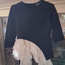 Gracia Black and White Ruffle Blouse size Small