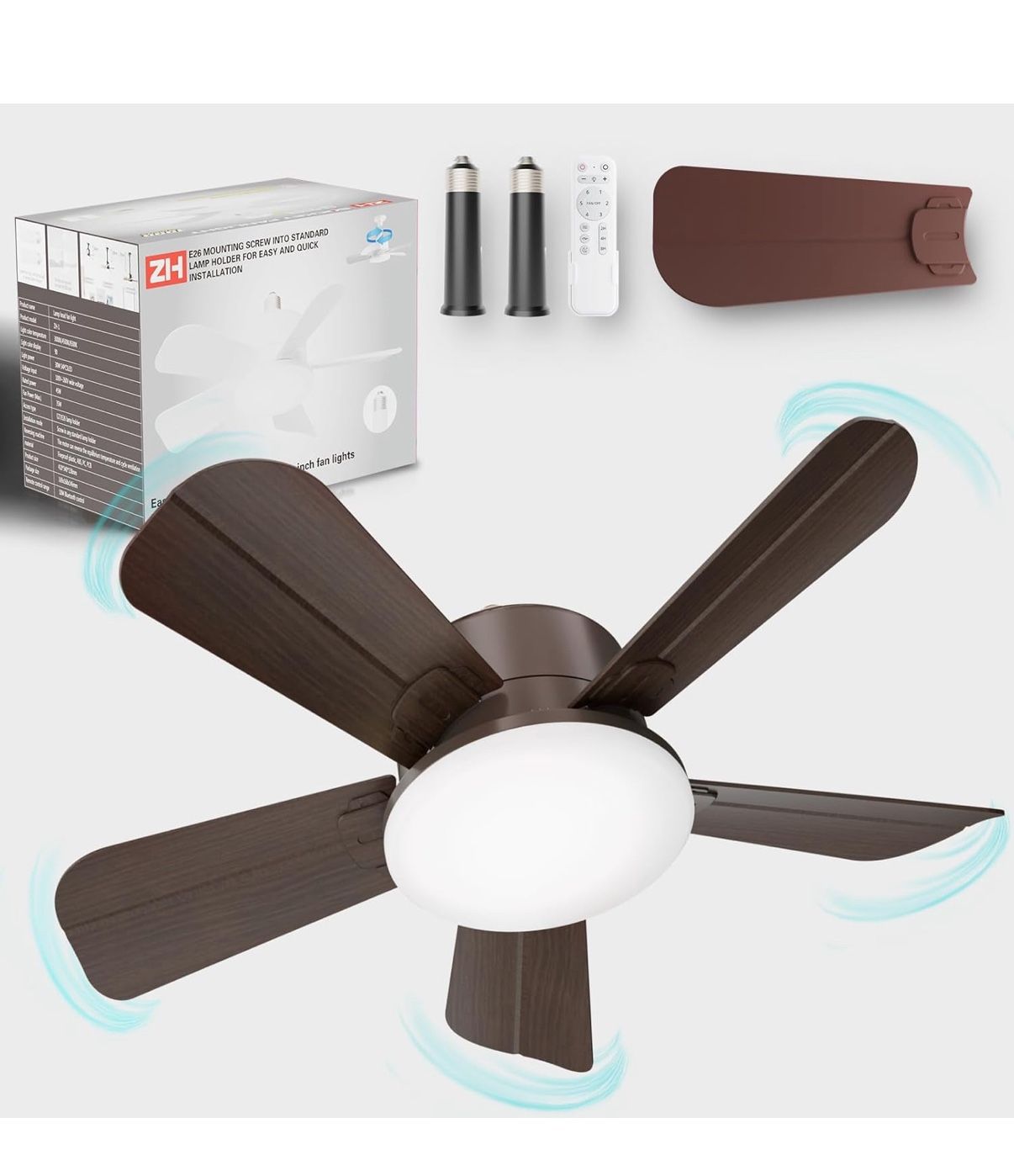 Ceiling Fans with Lights,17in Small Ceiling Fan ceiling fans with and remote, with 6-Speeds, definite time, Dimmable LED, E26/E27 Base, for Bedroom, K