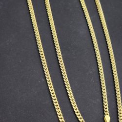 14K Yellow 3.3 mm Solid Cuban Link Curb 24" Chain