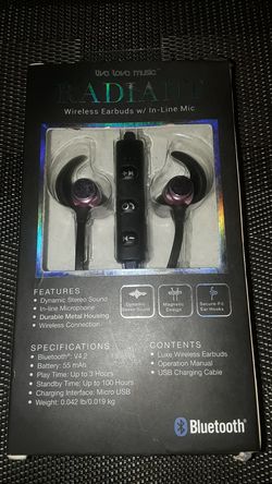 Radiant wireless Earbuds w/In Line Mic