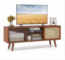 New Modern TV Stand with Rattan Doors