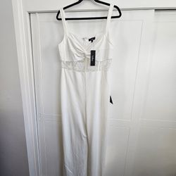 Lulus Adore the Feeling White Sheer Lace Bustier Twist-Front Jumpsuit