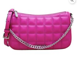 Michael Kors Carmela Medium Pebbled Leather Pouchette Crossbody In Dragonfruit