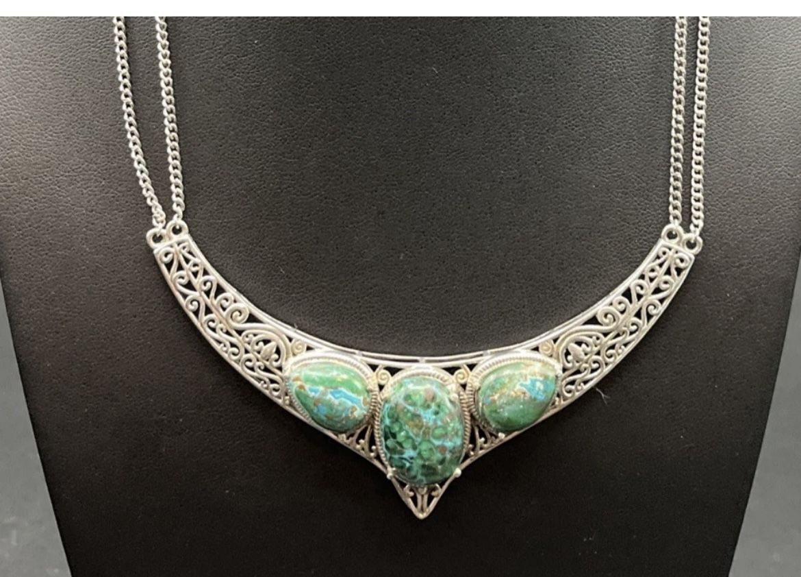 Vintage STS Sterling Silver Sonoran Turquoise Statement 18" Necklace 23g
